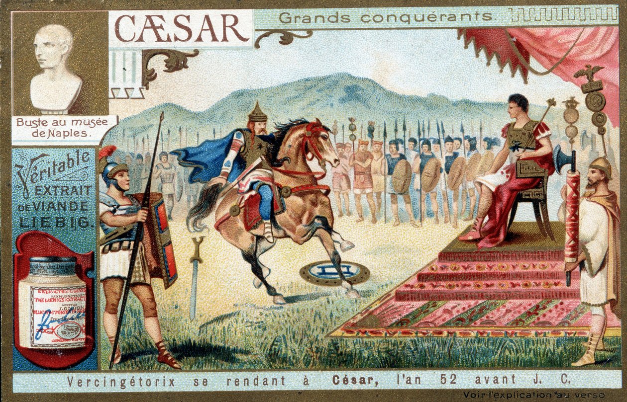 Vercingetorix drar til César, i år 52 f.Kr. - Liébig reklamevignett av French School