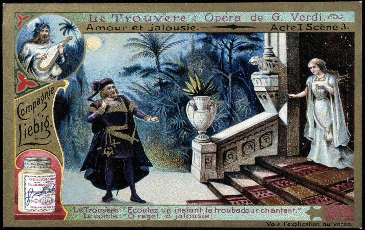 Verdi's Trouvère: act I sc. 3 - Liebig-kromolitografi, ca. 1900 av French School