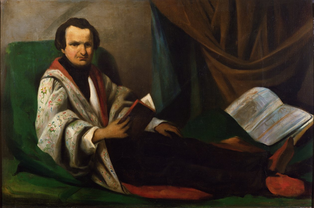 Victor Hugo (1802-85) på sin divan, ca. 1830-40 av French School