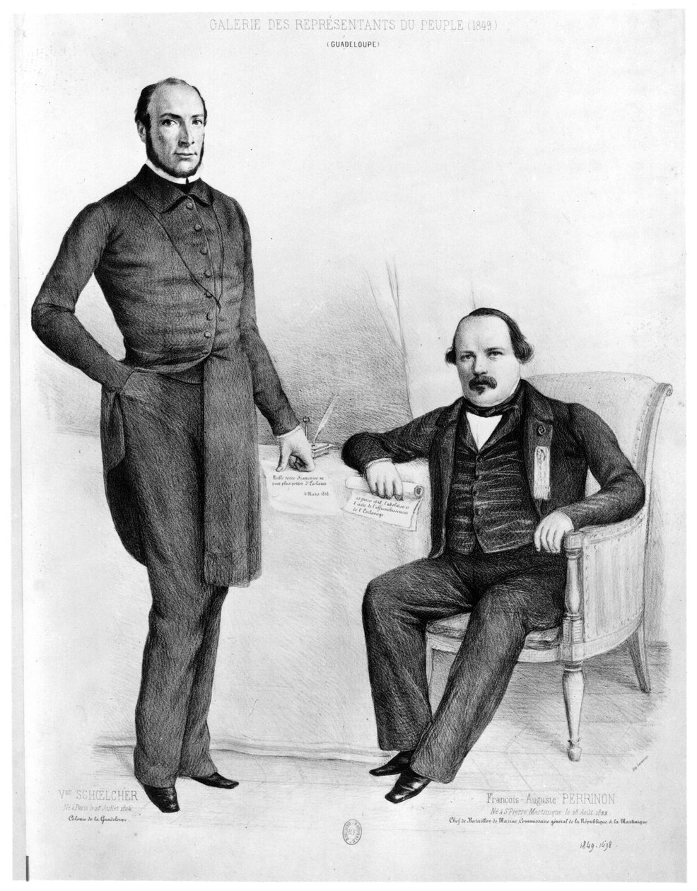 Victor Schoelcher (f.1804) og Francois-Auguste Perrinon (f.1822) varamedlemmer fra Guadeloupe og Martinique, 1849 av French School