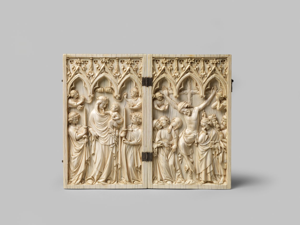 Vierge Glorieuse og Crucifixion diptych ibenholt bakside er senere, 1300-tallet av French School