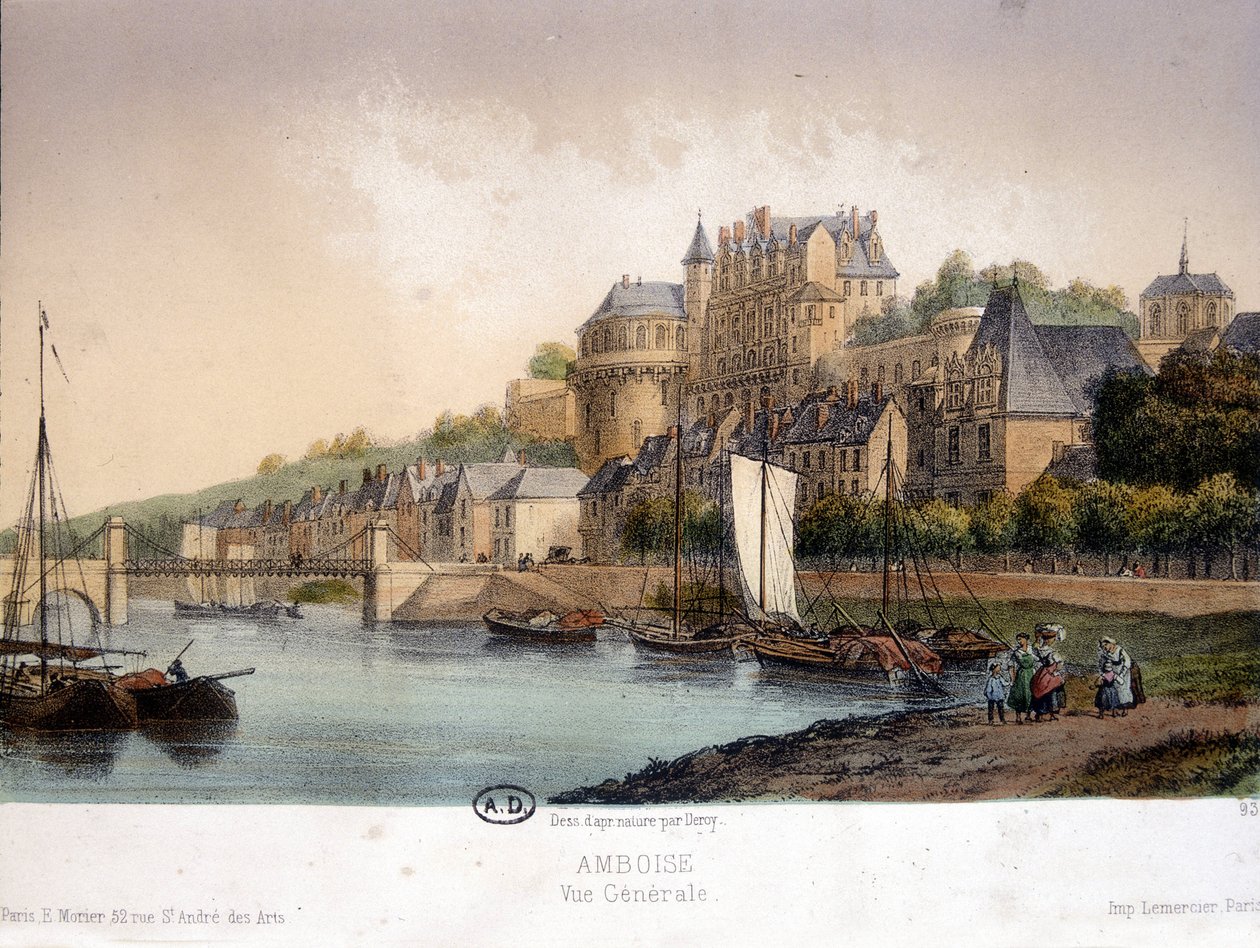 Utsikt over Amboise - litografi av French School