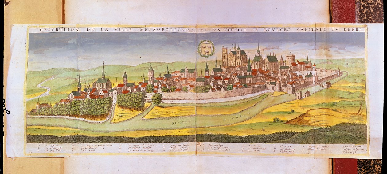 Utsikt over Bourges og universitetet, hovedstaden i Berry, 1646 av French School