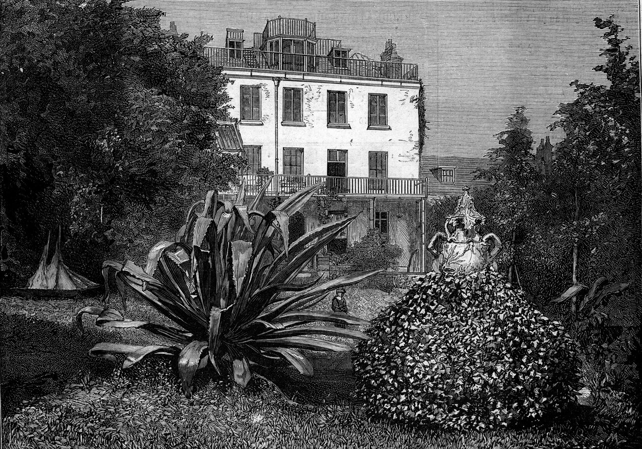 Utsikt over Hauteville House (Hauteville-House), residensen til Victor Hugo under hans eksil på øya Guernsey. Gravering i "" The Illustrous World"" nr. 1249 av 5. mars av French School
