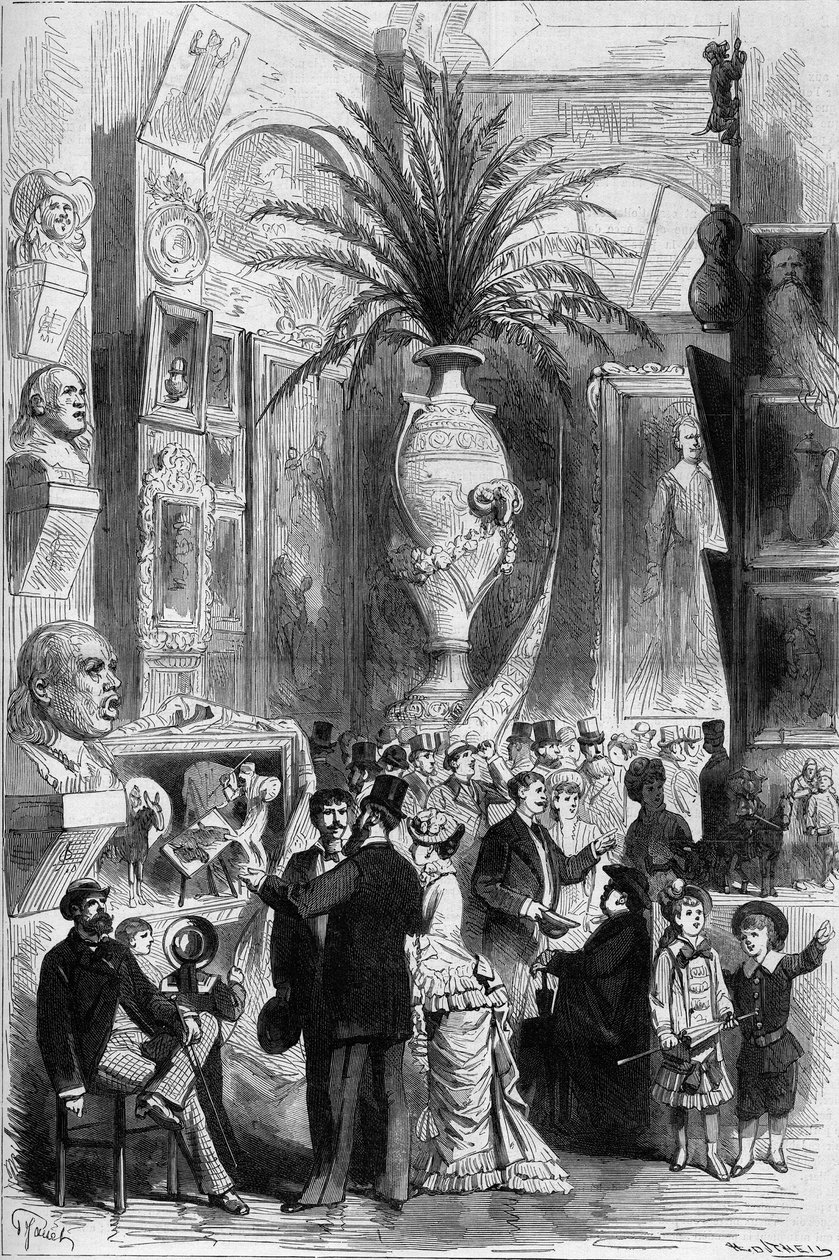 Utsikt over "" L'indisposizione di belli arti"", en parodi på utstillingen for kunst som ble organisert i Milano i 1881. Gravering av Janet i "" The Illustrous World"" nr. 1275 av 3. september av French School
