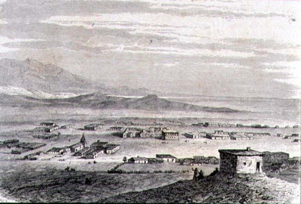 Utsikt over Los Angeles på 1860-tallet (gravering) av French School