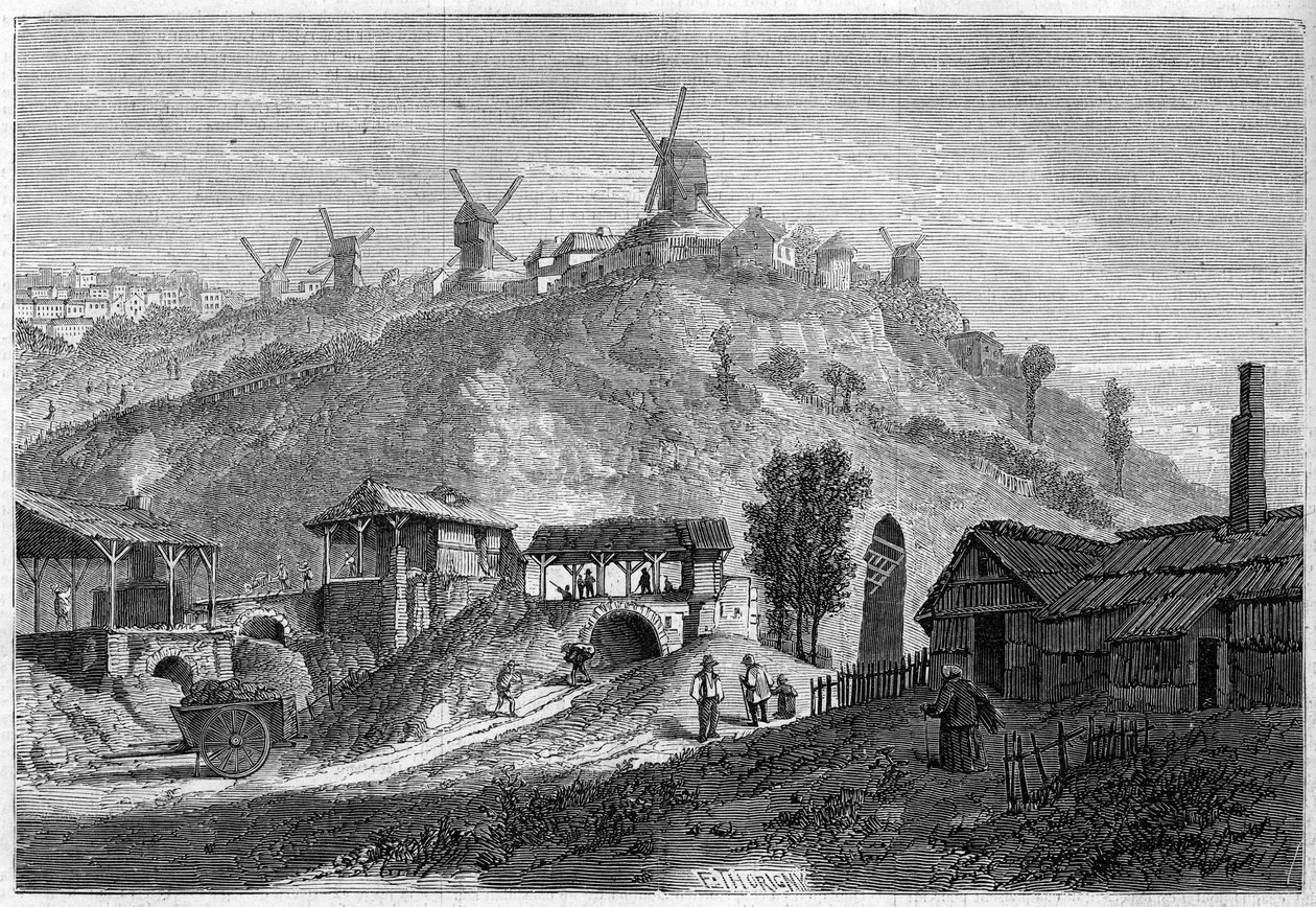 Utsikt over Montmartre i 1859, før han ble med til byen Paris i 1860. Utsikt tatt fra sletten Saint Denis. Gravering i "" Le Monde Illustré"" nr. 141 av 24. desember 1859. av French School