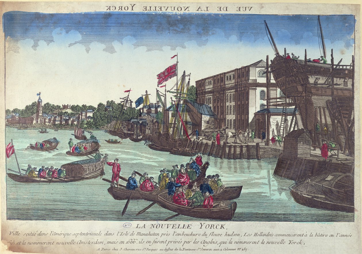 Utsikt over New York, gravert av Balthazar Frederic Leizelt av French School