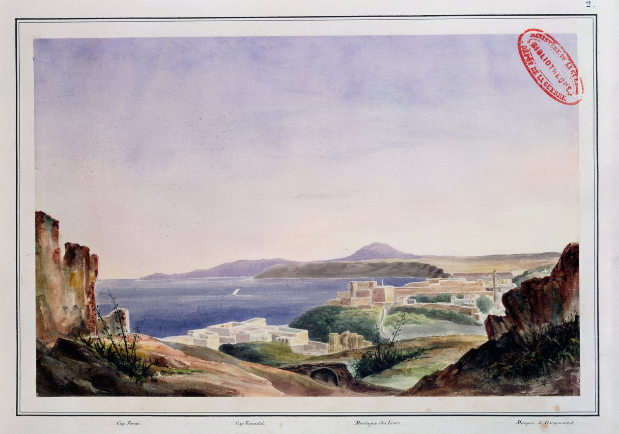 Utsikt over Oran fra den gamle Kasbah, ca. 1830 (wc på papir) av French School