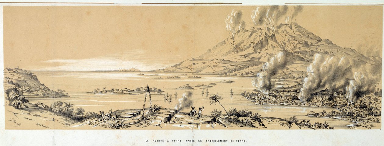 Utsikt over Pointe a Pitre (Pointe-a-Pitre) etter jordskjelvet 8. februar av French School