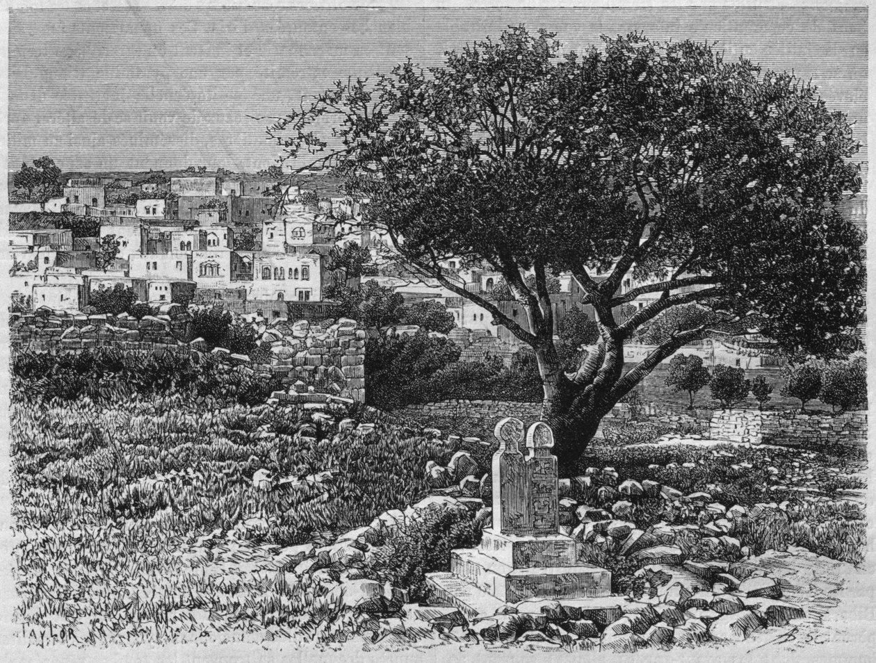 Utsikt over Safed, fra Syria i dag. Reiser i Fønikia, Libanon og Judea. 1875-1880 av Louis Charles Emile Lortet, 1884 (bw gravering) av French School
