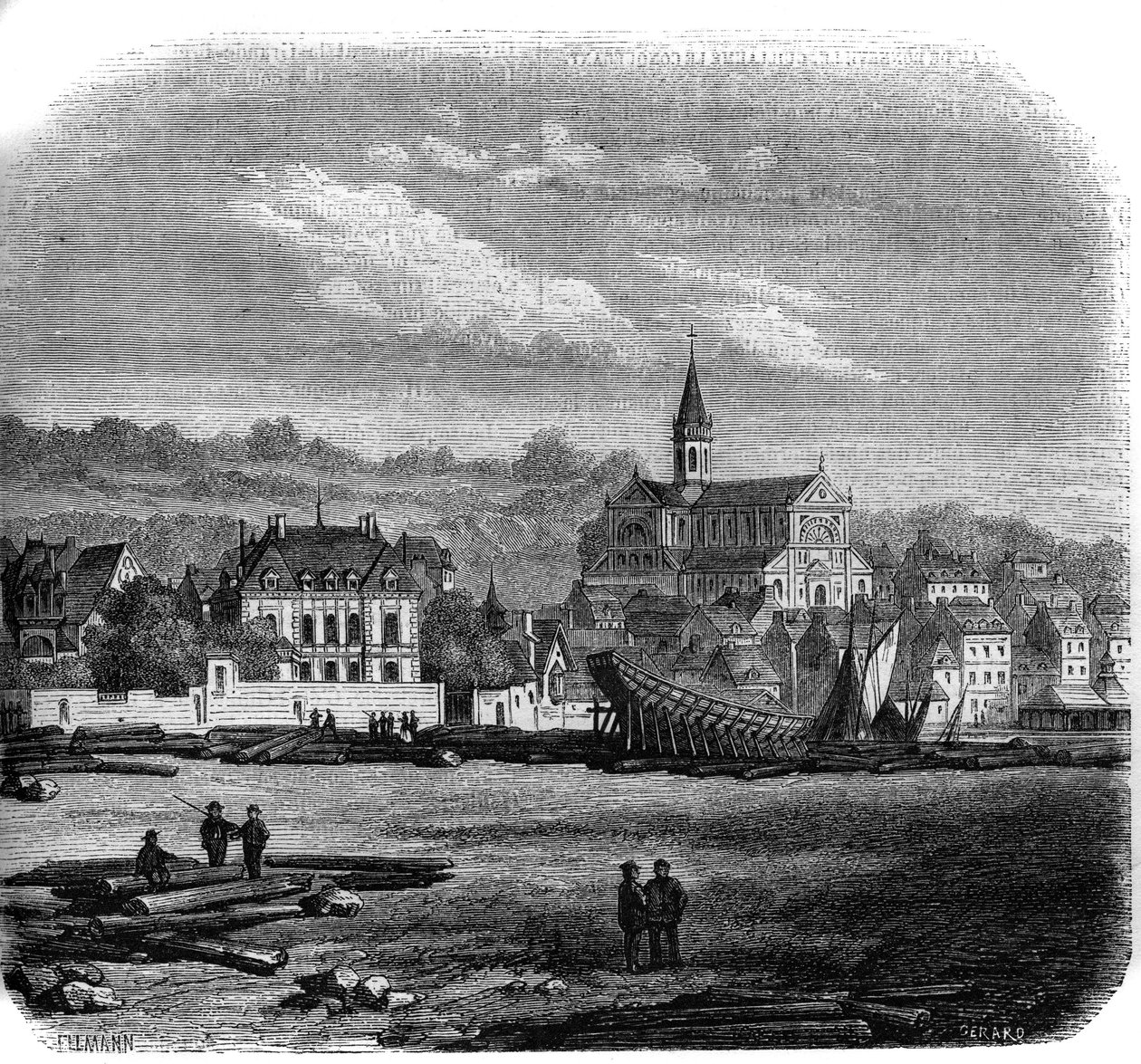 Utsikt over Trouville sur Mer (Trouville-sur-Mer) med den nye kirken. Calvados (14). av French School