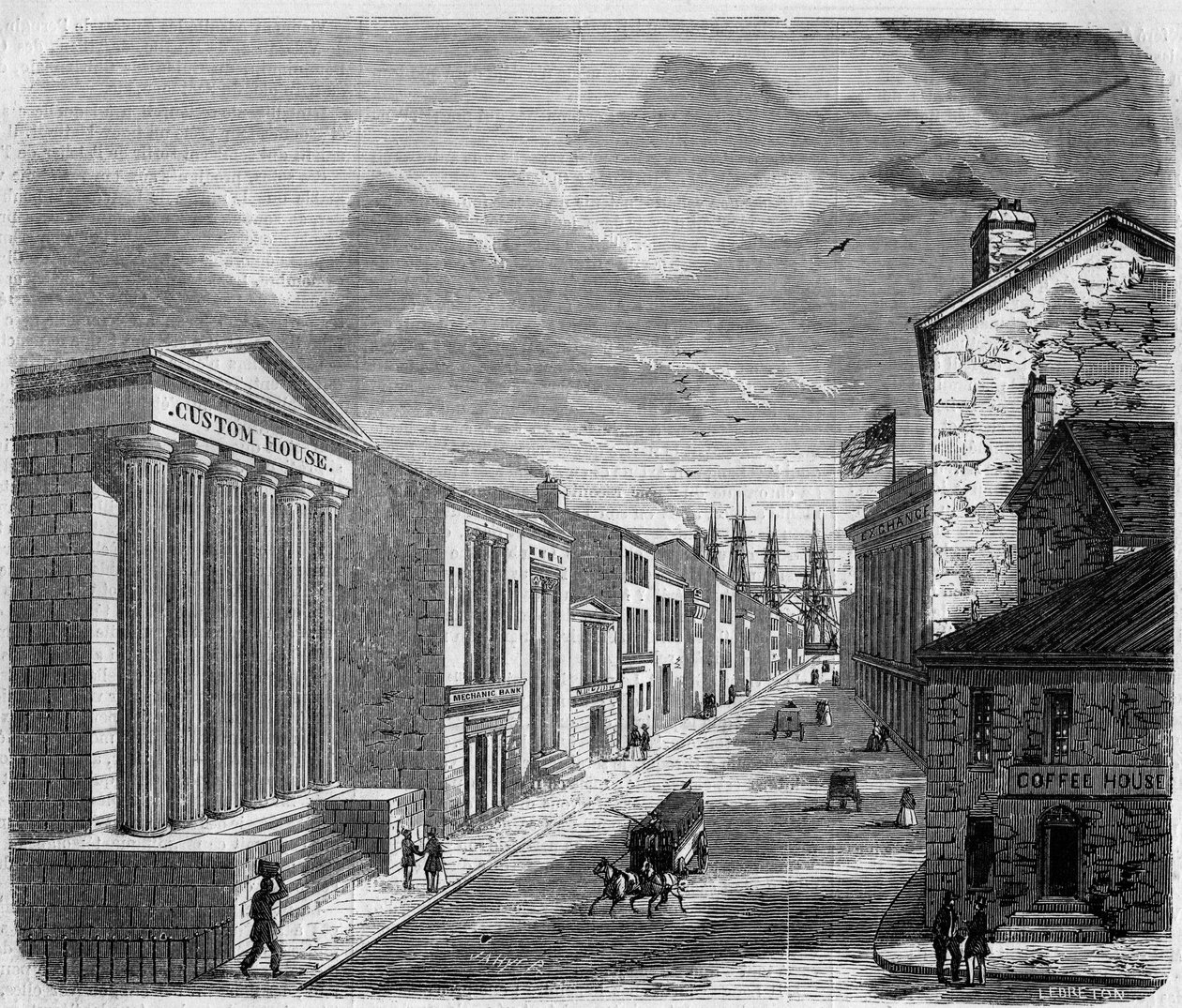 Utsikt over Wall Street, bankdistriktet, New York, New York. USA (USA) av French School