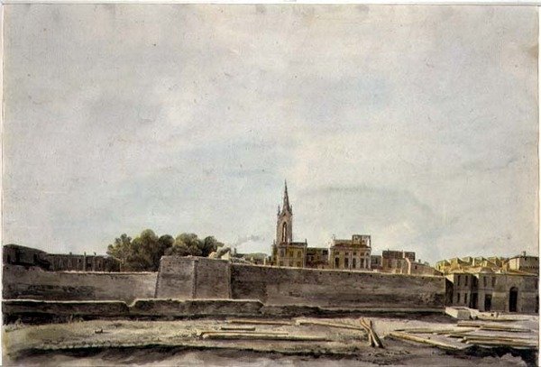 Utsikt over et bylandskap i Sør-Frankrike, ca. 1800 (akvarell på papir) av French School