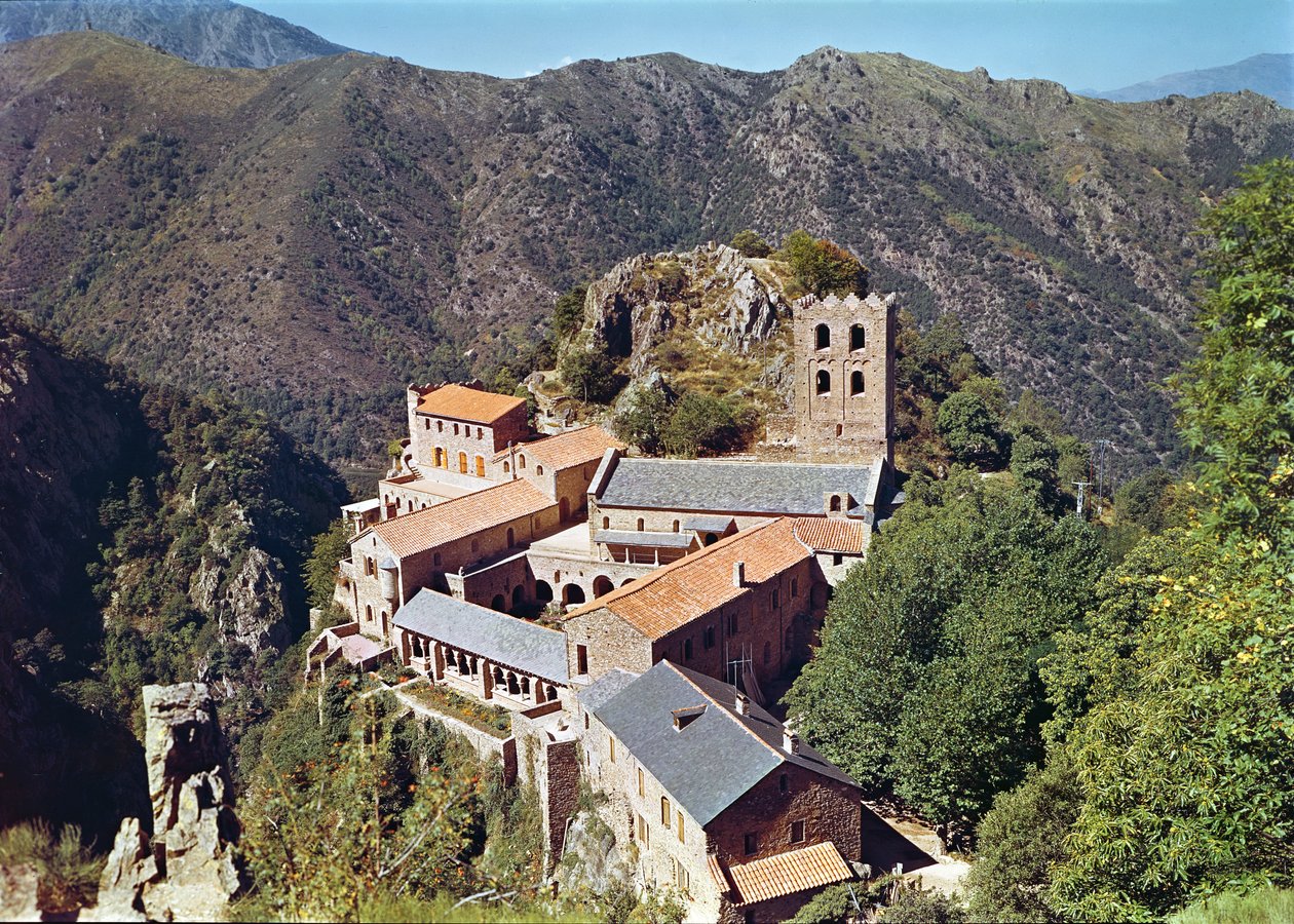 Utsikt over klosteret St. Martin du Canigou av French School