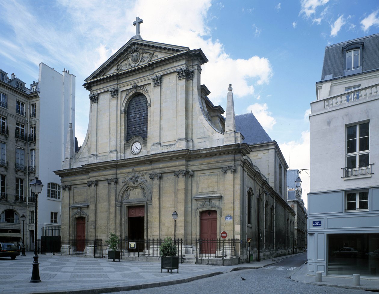 Utsikt over Basilica of Notre-Dame (Notre Dame) of Victories i Paris. av French School