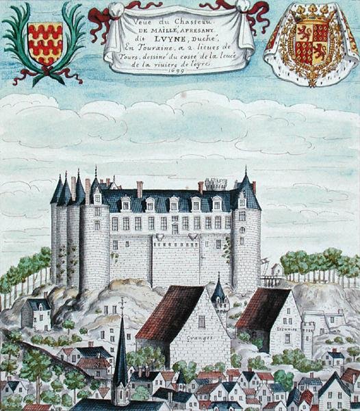 Utsikt over Chateau de Maille i Touraine av French School
