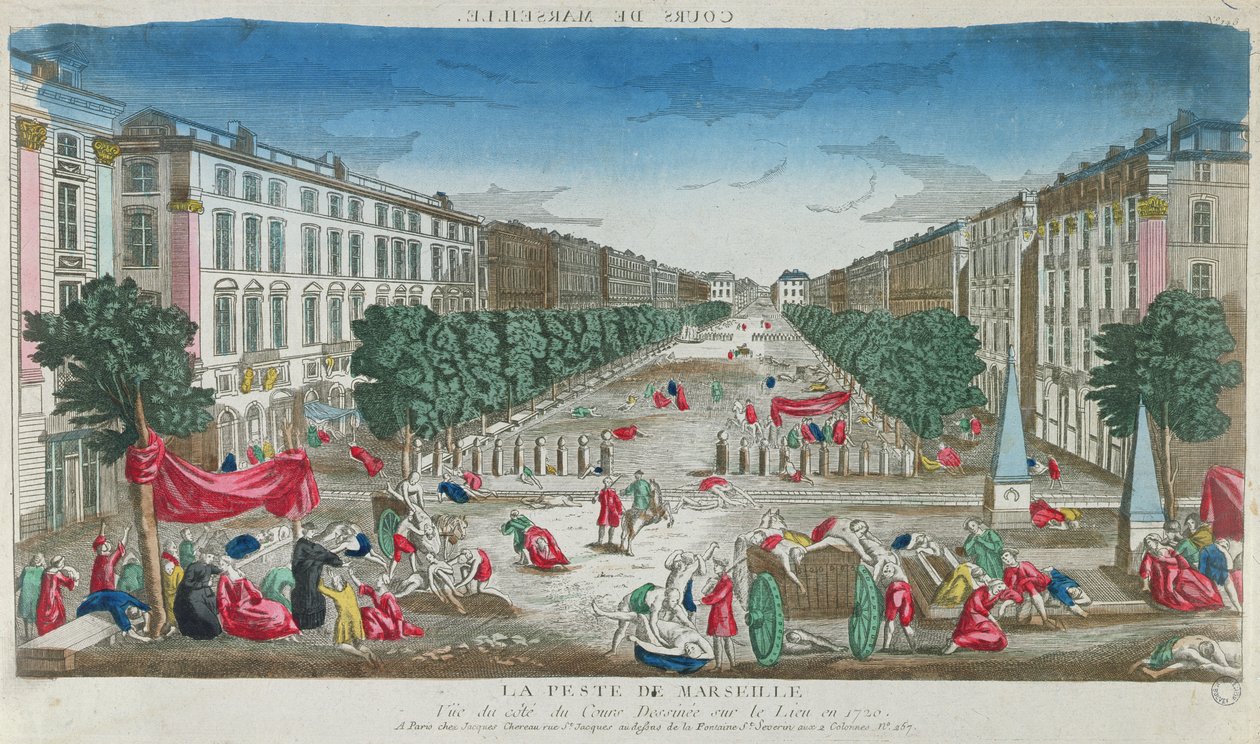Utsikt over Cours Belsunce, Marseille, under pesten i 1720 av French School
