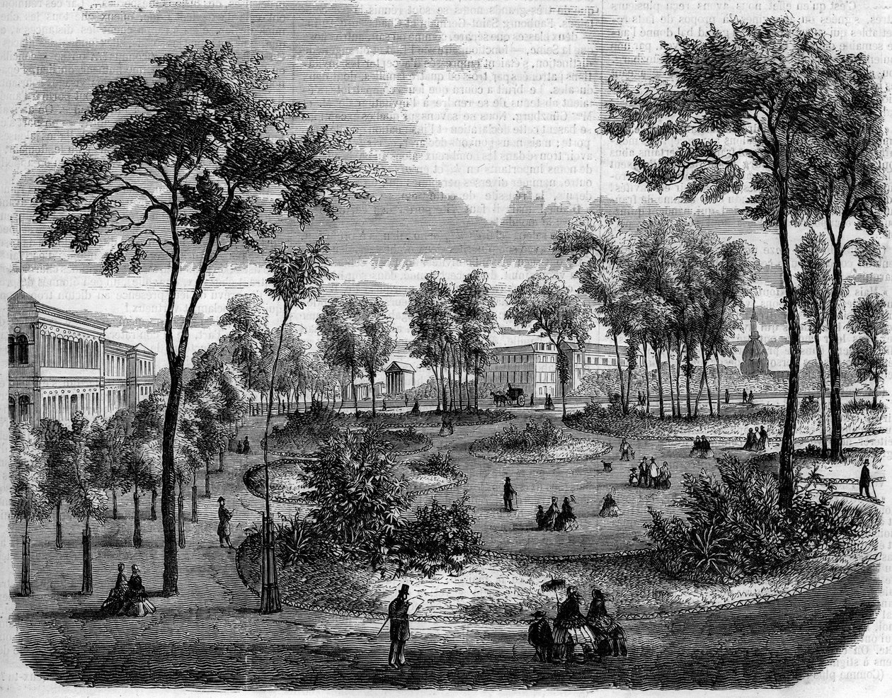 View of the English gardens of the Champs Elysees (Champs-Elysees) in Paris av French School