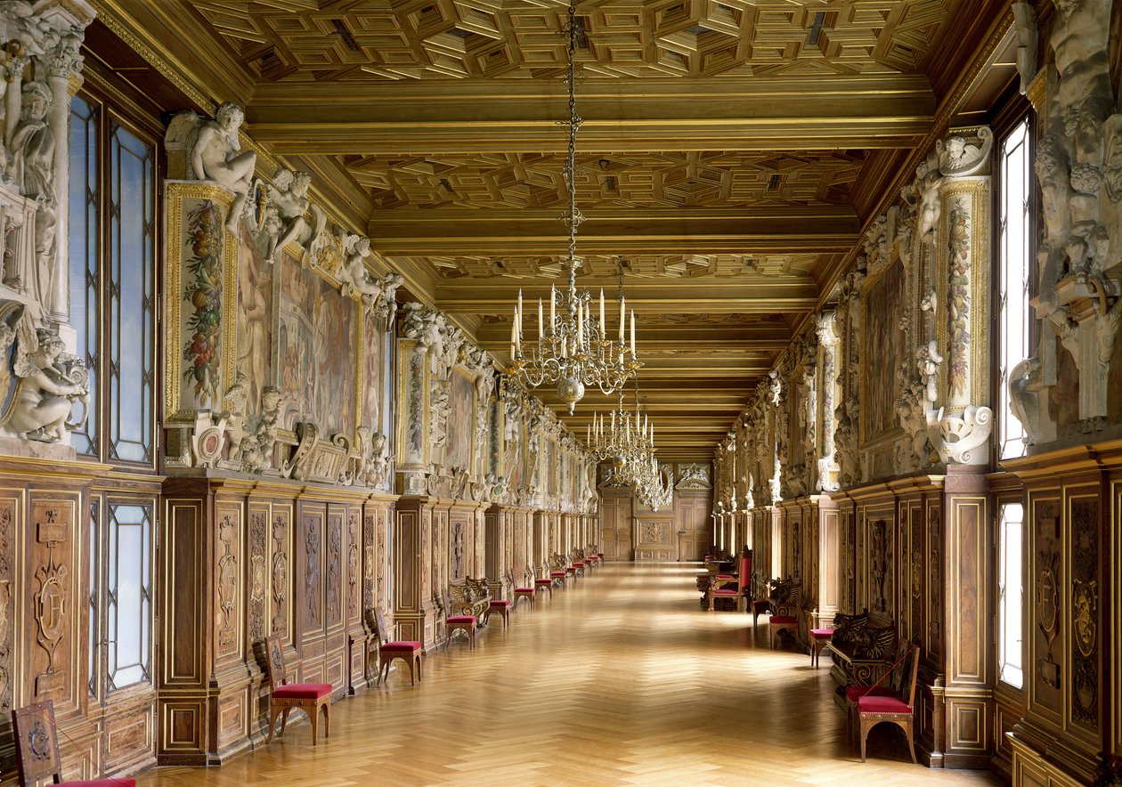 Utsikt over Galerie Francois I, 1528-40 av French School