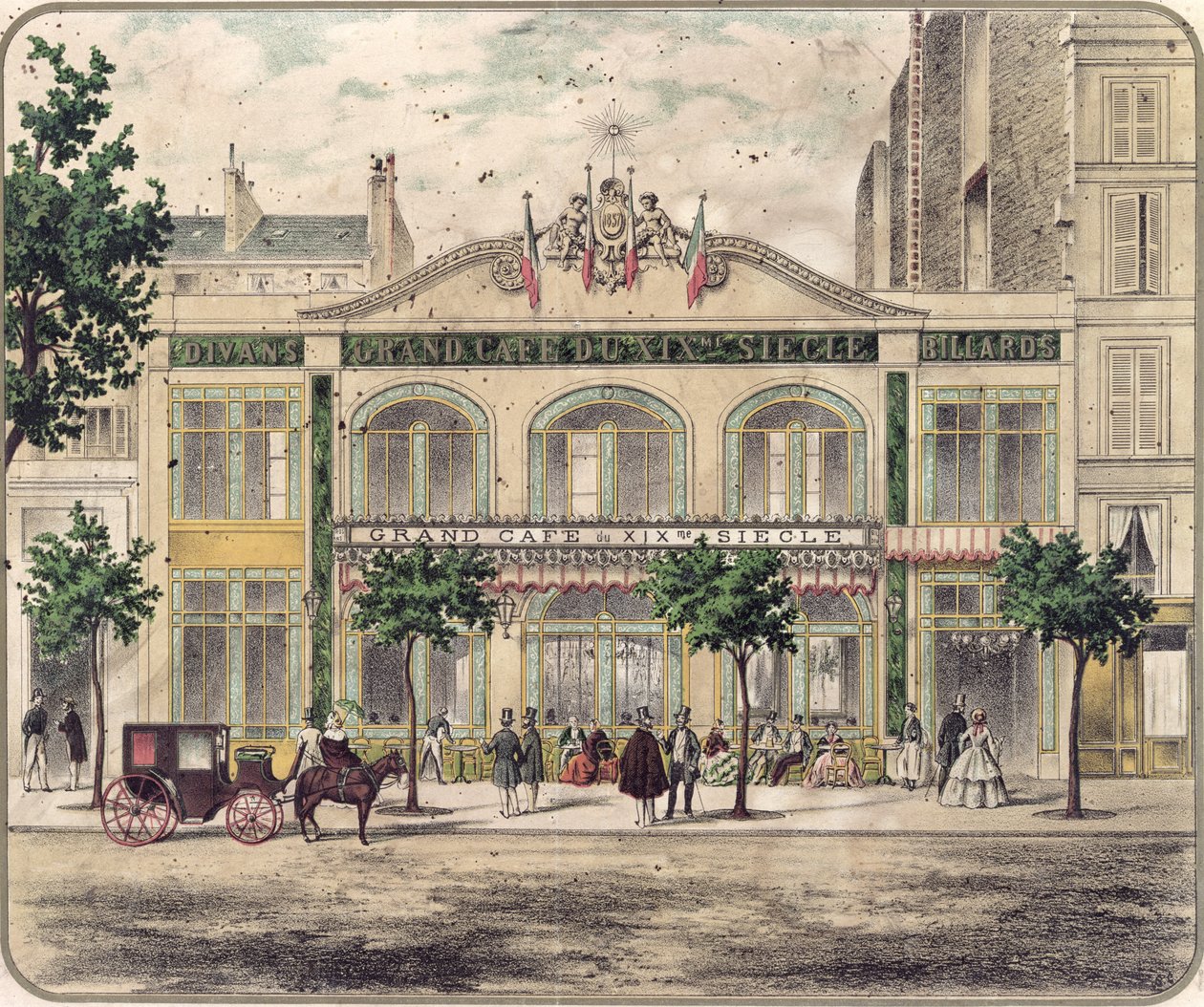 Utsikt over Grand Cafe du XIXeme Siecle, Paris, 1857 av French School