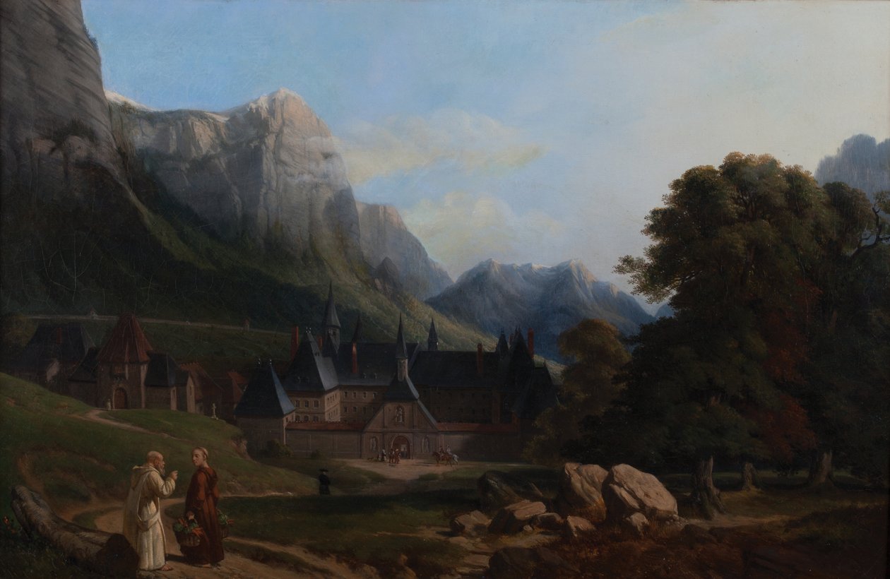 Utsikt over Grande Chartreuse-klosteret (Olje på lerret) av French School