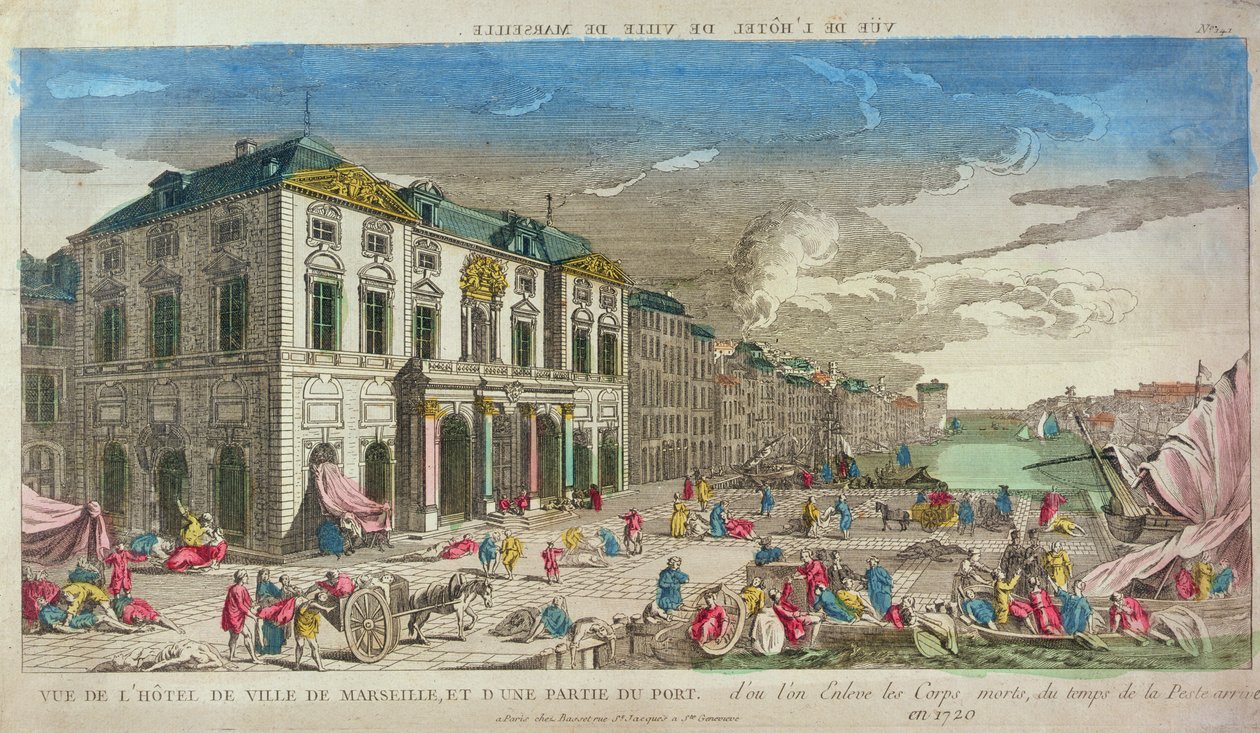 Utsikt over Hotel de Ville, Marseille, i 1720 av French School