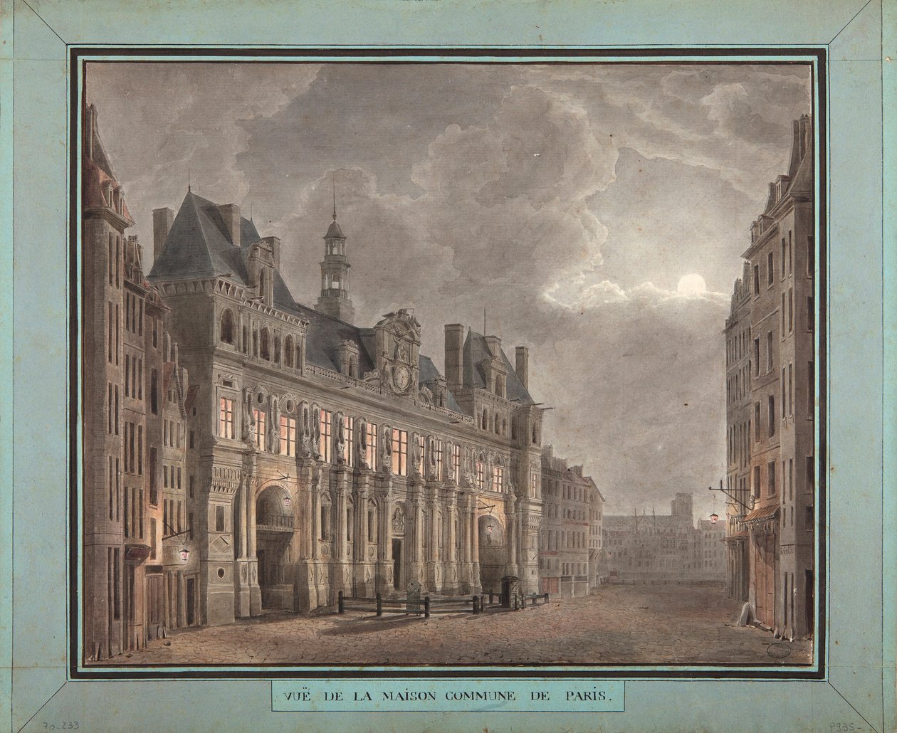 Utsikt over Maison Commune of Paris, mellom 1790-95 (wc på papir) av French School