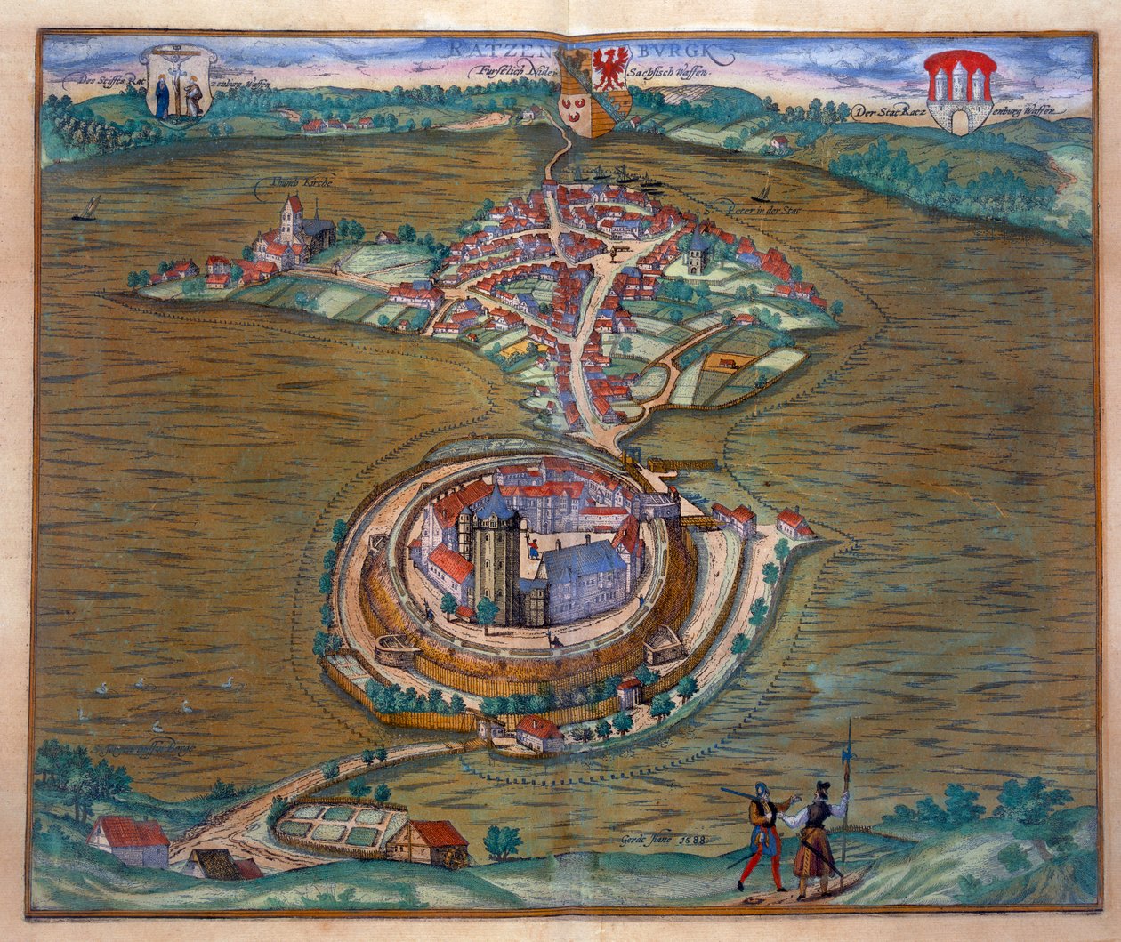 Utsikt over Place de Louis le Grand, med et av rommene konstruert i anledning ekteskapet til Monseigneur le Dauphin (detalj av 101866) (fargegravering) av French School