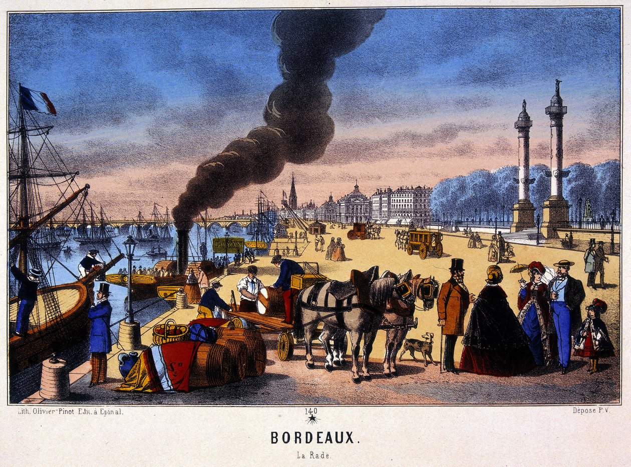 Utsikt over havnen i Bordeaux, bilde av Epinal, n.d. 1800-tallet av French School