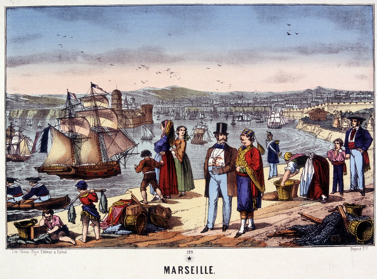 Utsikt over havnen i Marseille, bilde av Epinal, n.d. 1800-tallet av French School