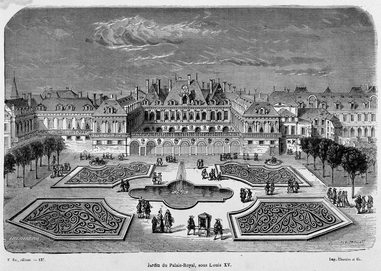 Utsikt over Royal Palace Park under Louis XV av French School