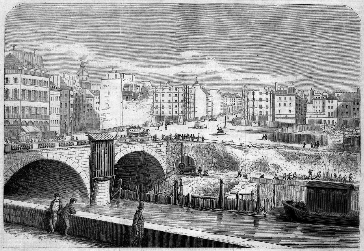 View of the Saint Michel Bridge (Saint-Michel), built in 1857, and Place Saint Michel (Saint-Michel) in Paris av French School