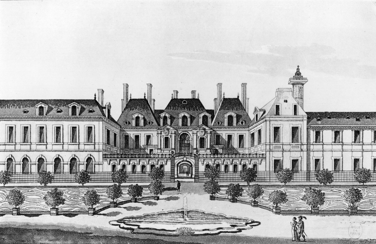 Utsikt over Soissons Hotel i Paris (akvatint) av French School