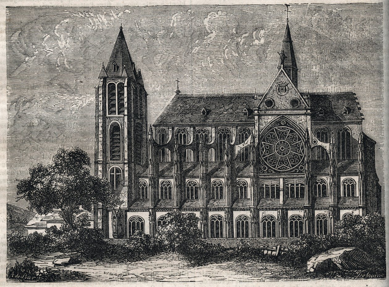 Utsikt over klosteret Saint-Victor (Saint Victor) tidligere kloster for vanlige kanoner (augustinsk) ødelagt i 1811 - Gravering i "" Fysisk, sivil og moralsk historie i Paris: fra de tidligste historiske tider til i dag" av Jacques Antoine Dulaure av French School