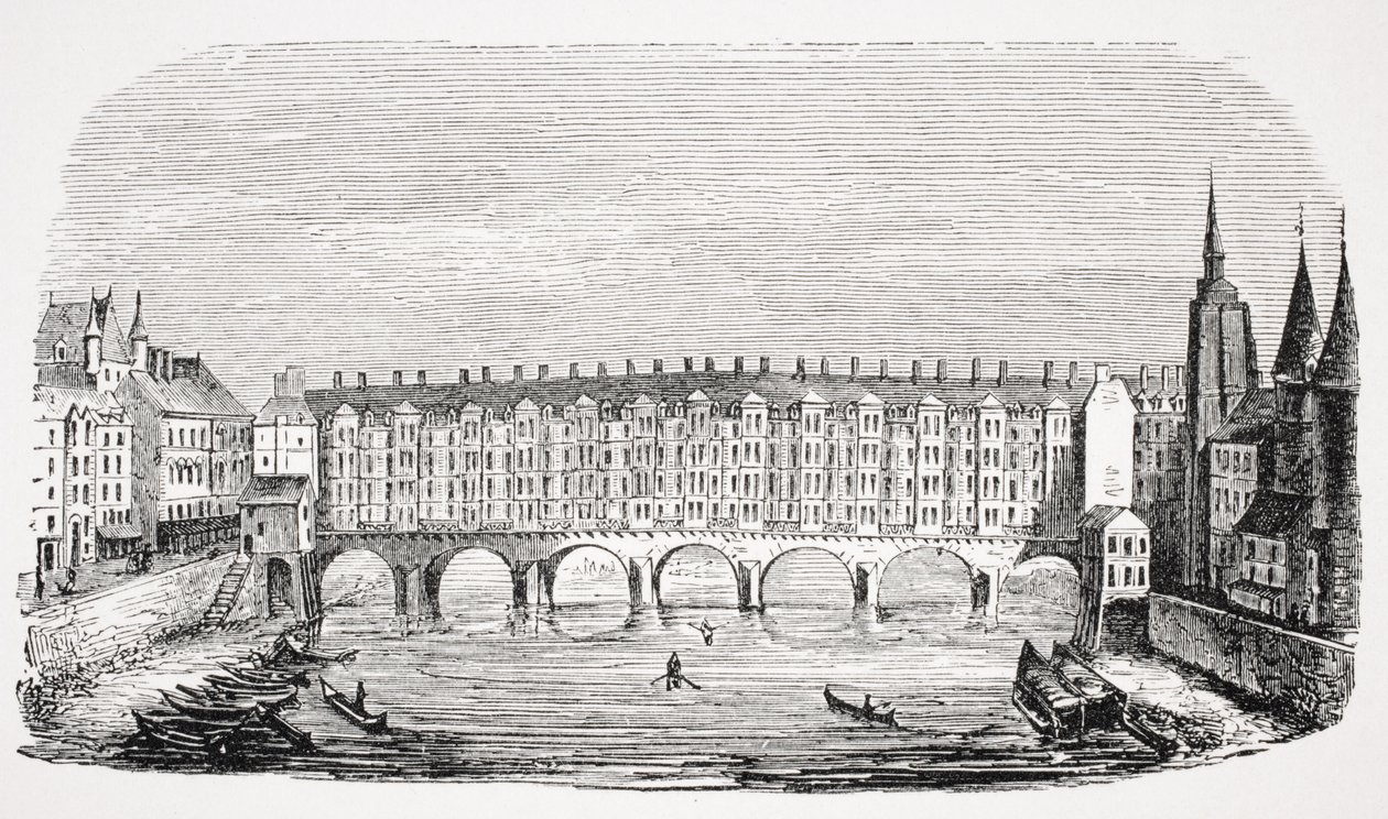 Utsikt over den gamle Pont-au-Change, fra en gravering av 