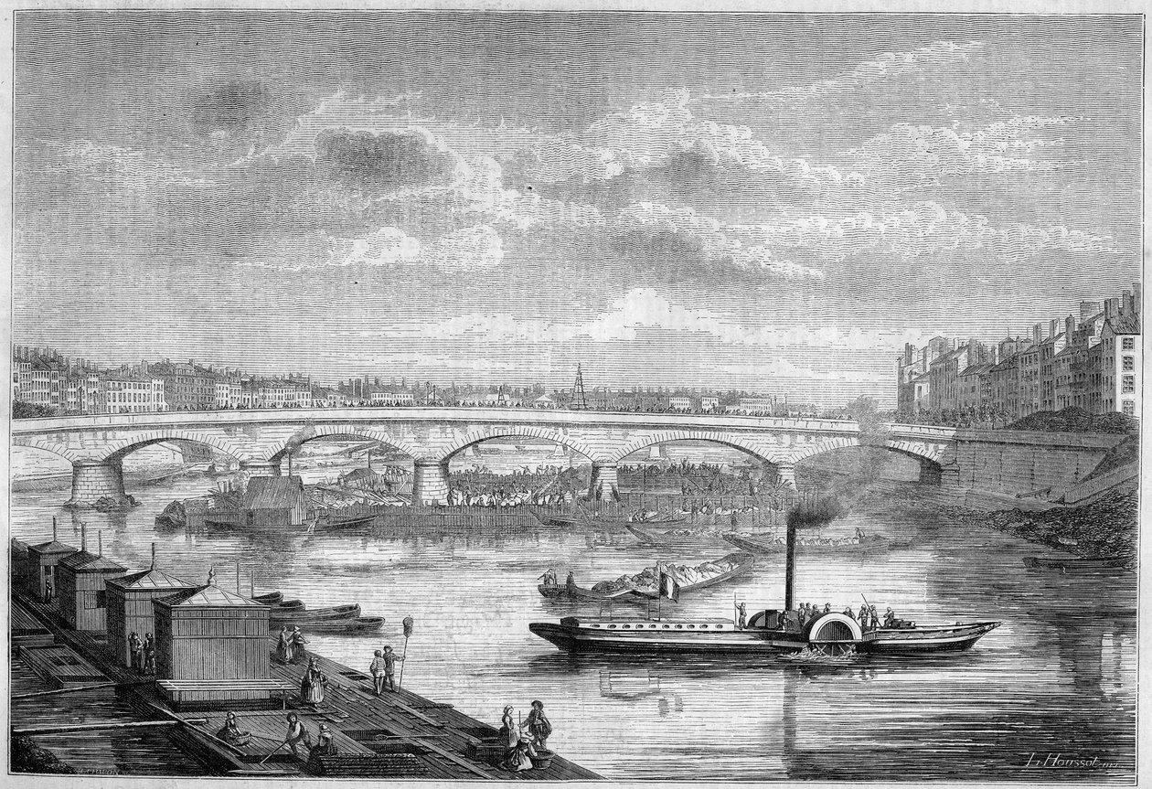 View of the bridge du Change (or bridge of Nemours) in Lyon, Rhone (69) av French School