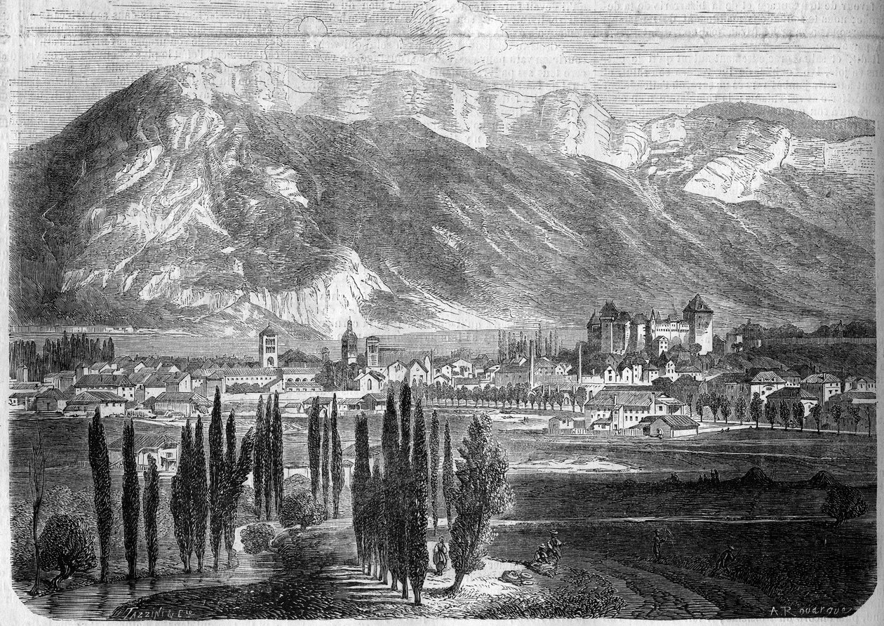 Utsikt over byen Annecy, tatt fra veien til Genève. Haute Savoie (74) av French School