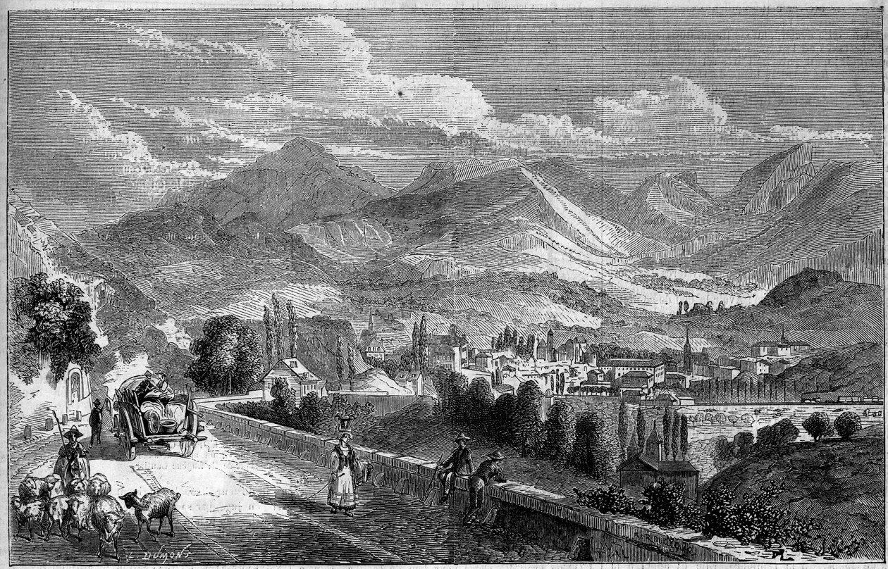 Utsikt over byen Chambery, tatt fra veien til Aix. Savoie (73) av French School