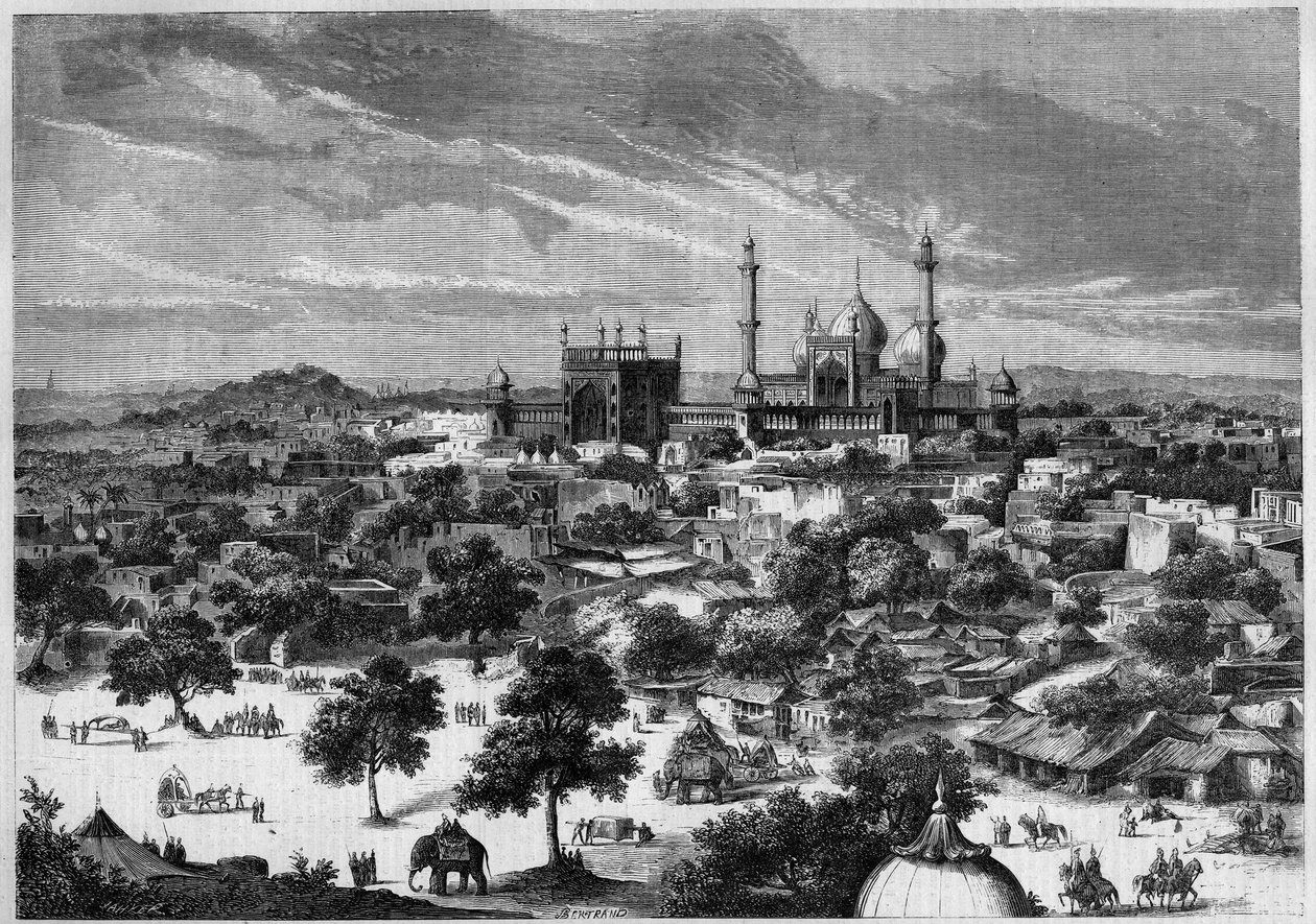 View of the city of Delhi (India) in 1857. From a sketch of Prince Alexis Soltykoff. Engraving by Bertrand in “” Le Monde Illustré”” n°20 of 29 August 1857. av French School