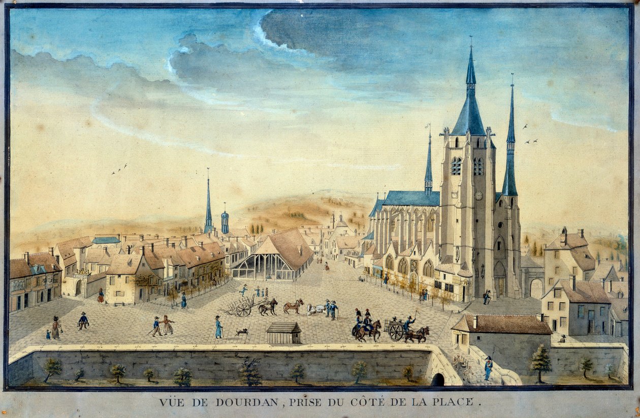 Utsikt over byen Dourdan av en fange Akvarell fra 1800-tallets franske skole Musee de l