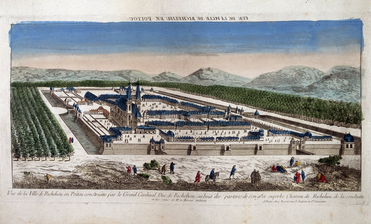 Utsikt over byen Richelieu i Poitou - Optisk av French School