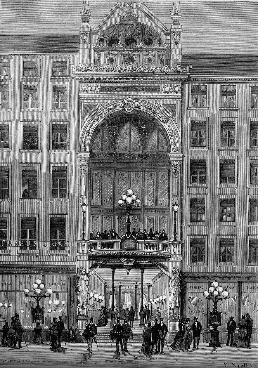 Utsikt over fasaden til Bellecour-teatret i Lyon, bygget av Jules Chatron (1831-1884) i 1879. Gravering i "" Le Monde Illustré"" nr. 1176 av 11. oktober av French School
