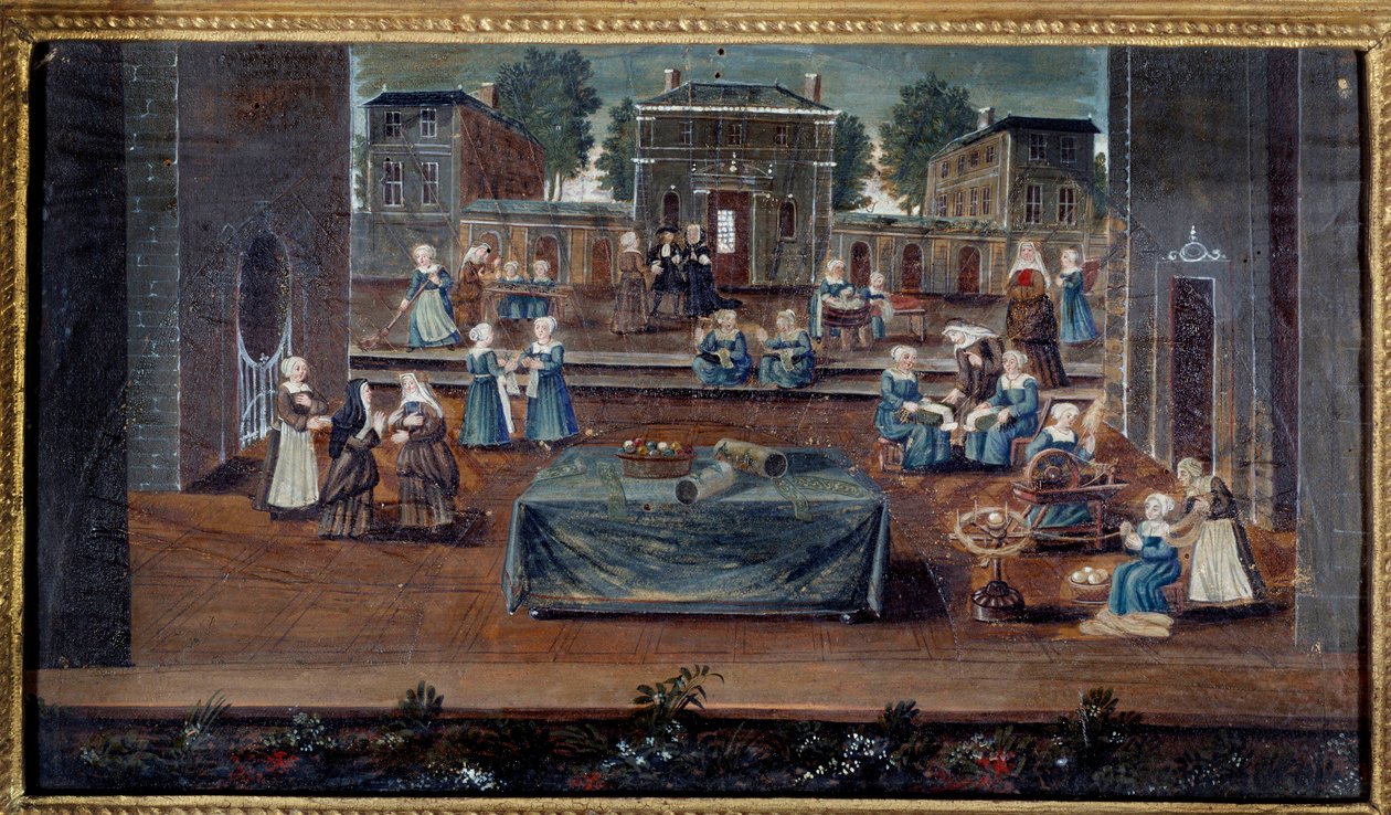 Utsikt over huset til Saint Cyr Saint-Cyr var et utdanningshus for fattige adelige jenter opprettet av Francoise d'Aubigne, Marquise de Maintenon (1635-1719) og vedlikeholdt av nonner. Maleri av den franske skolen. Paris fra 1600-tallet, Musee Carnaval av French School