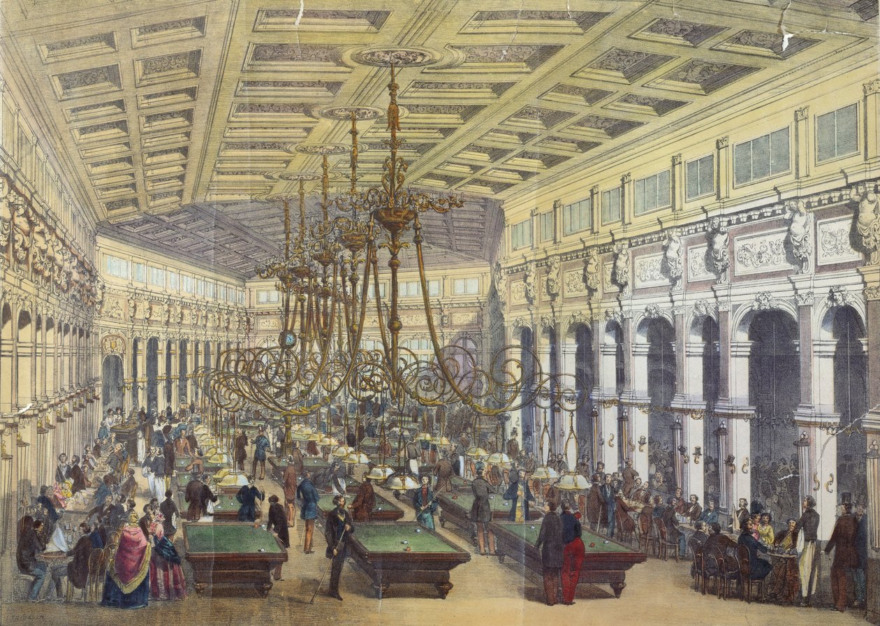 Utsikt over interiøret til Grand Cafe Parisien, Paris, gravert av Thibault, 1855 av French School