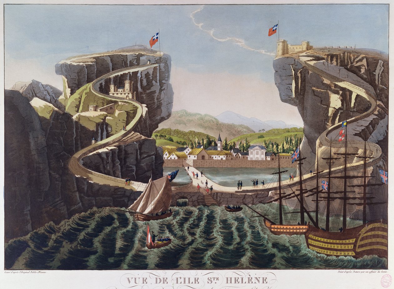 Utsikt over øya St. Helena, ca. 1821 av French School