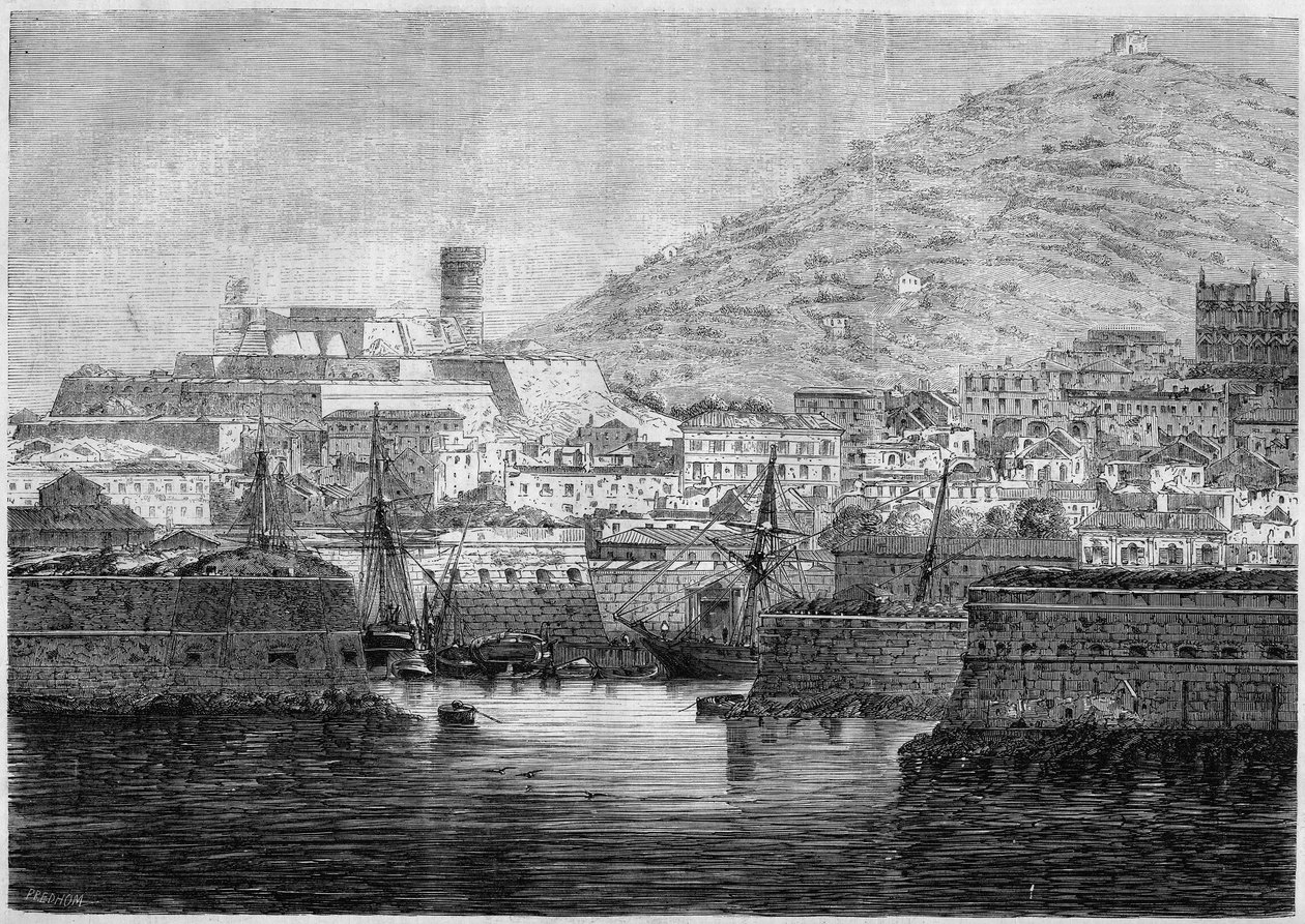View of the port and town of Gaete (Gaeta), Italy av French School