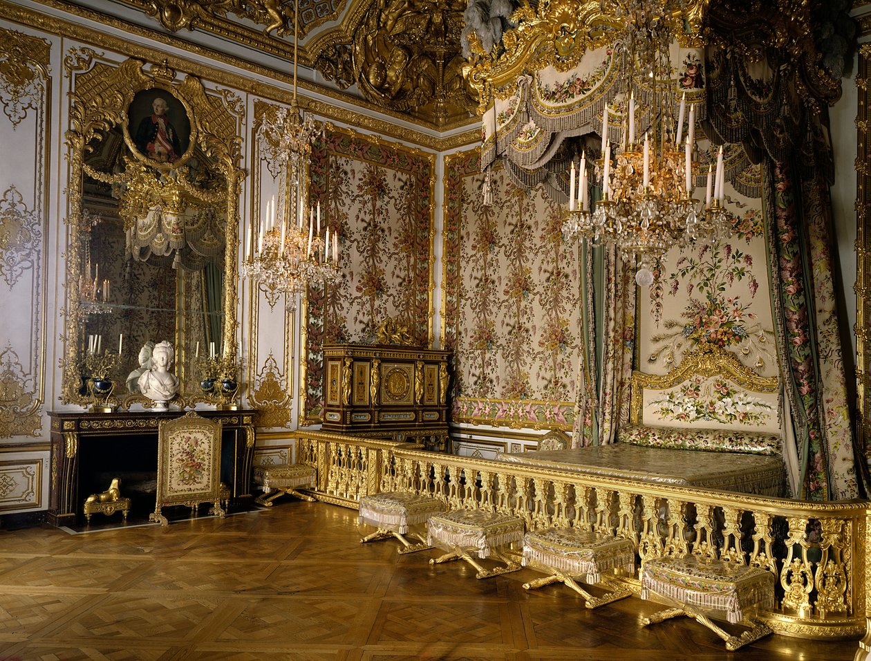 Utsikt over rommet til dronningen av Frankrike Marie Antoinette av Habsburg Lorraine (1755-1793). Versailles, slottsmuseum av French School