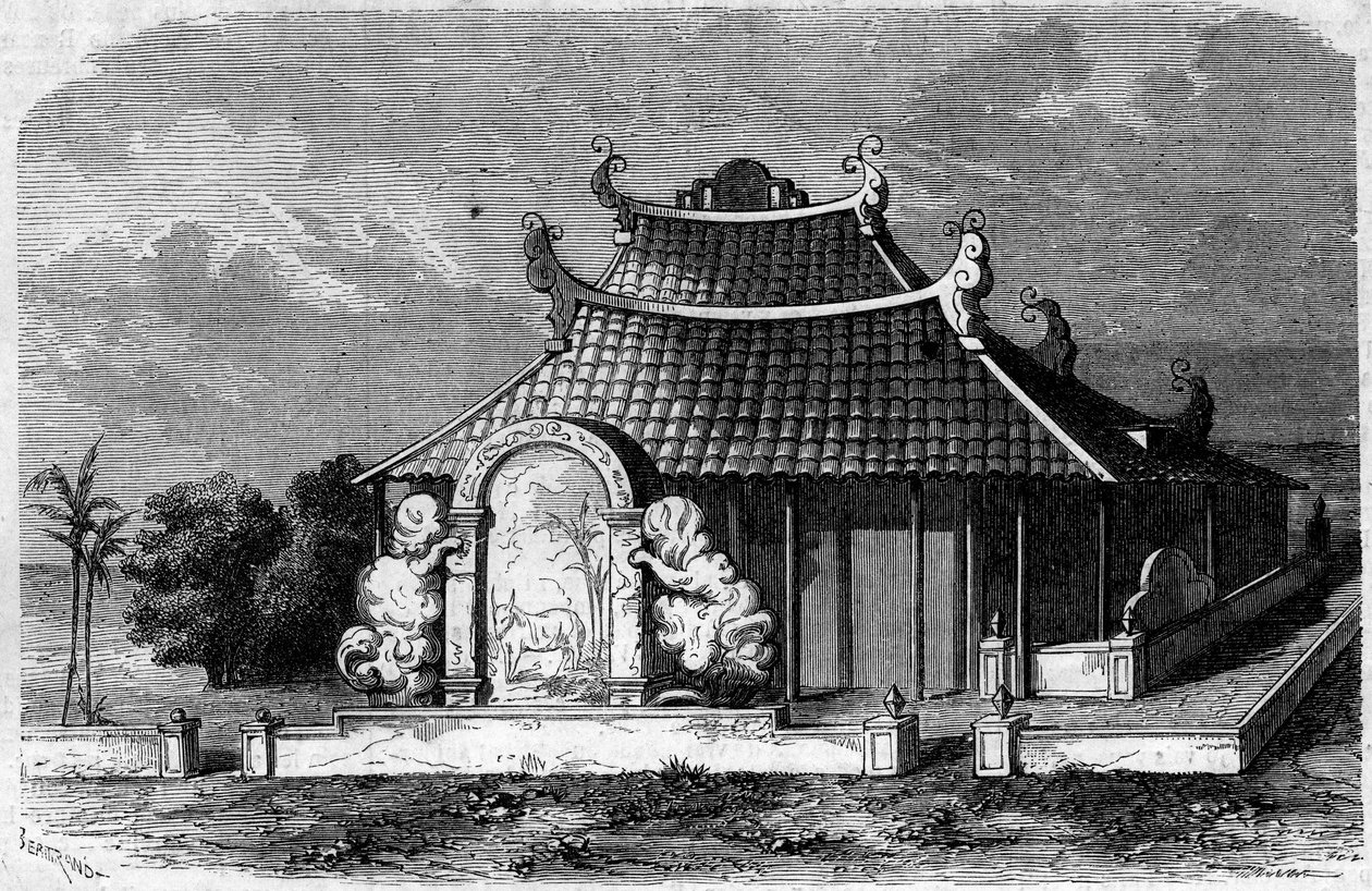 Utsikt over graven til Georges Pierre Pigneau de Behaine (1741-1799), biskop av Adran. Saigon, Cochin Kina av French School