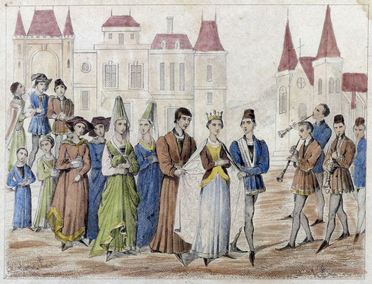 Landsbybryllup under Charles V - Gravering 1800-tallet. av French School